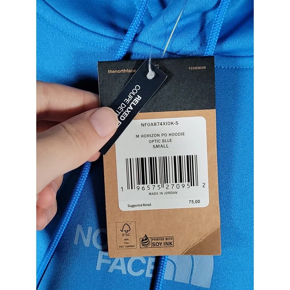 The North Face Horizon Logo Pullover Hoodie Small Mens Blue Sweatshirt NWT $75